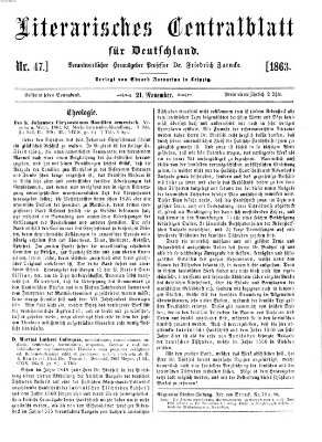 Literarisches Zentralblatt für Deutschland Samstag 21. November 1863