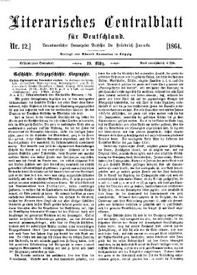 Literarisches Zentralblatt für Deutschland Samstag 19. März 1864