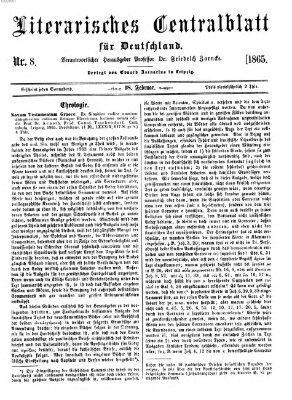 Literarisches Zentralblatt für Deutschland Samstag 18. Februar 1865