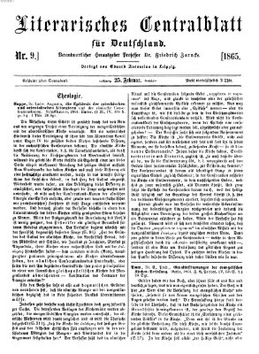 Literarisches Zentralblatt für Deutschland Samstag 25. Februar 1865