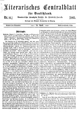 Literarisches Zentralblatt für Deutschland Samstag 15. April 1865