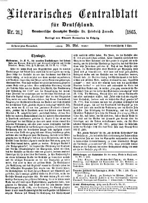 Literarisches Zentralblatt für Deutschland Samstag 20. Mai 1865