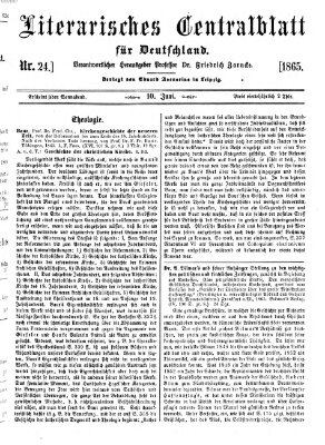 Literarisches Zentralblatt für Deutschland Samstag 10. Juni 1865