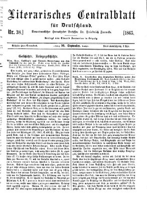 Literarisches Zentralblatt für Deutschland Samstag 16. September 1865