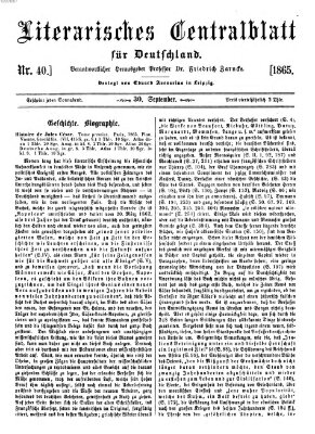 Literarisches Zentralblatt für Deutschland Samstag 30. September 1865