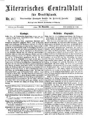 Literarisches Zentralblatt für Deutschland Samstag 25. November 1865