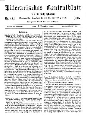 Literarisches Zentralblatt für Deutschland Samstag 2. Dezember 1865