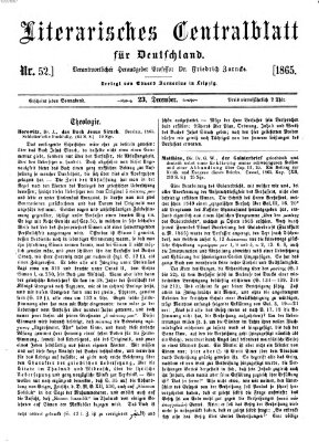 Literarisches Zentralblatt für Deutschland Samstag 23. Dezember 1865