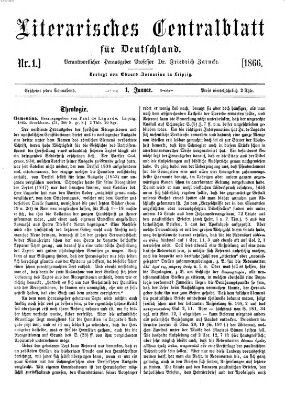 Literarisches Zentralblatt für Deutschland Montag 1. Januar 1866