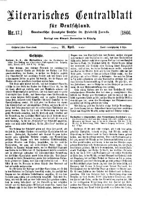 Literarisches Zentralblatt für Deutschland Samstag 21. April 1866