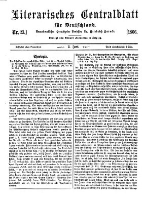 Literarisches Zentralblatt für Deutschland Samstag 2. Juni 1866