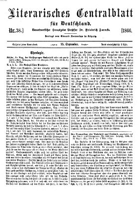 Literarisches Zentralblatt für Deutschland Samstag 15. September 1866