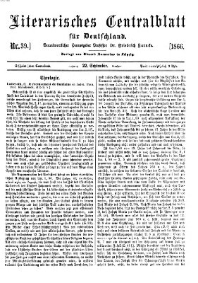 Literarisches Zentralblatt für Deutschland Samstag 22. September 1866