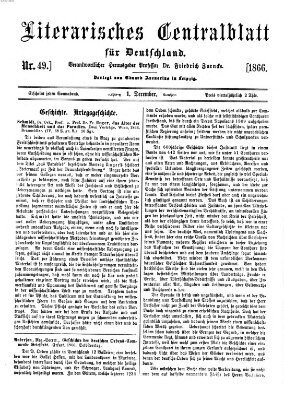 Literarisches Zentralblatt für Deutschland Samstag 1. Dezember 1866