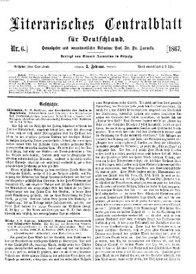 Literarisches Zentralblatt für Deutschland Samstag 2. Februar 1867