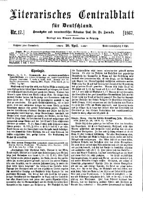 Literarisches Zentralblatt für Deutschland Samstag 20. April 1867