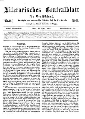 Literarisches Zentralblatt für Deutschland Samstag 27. April 1867