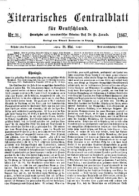 Literarisches Zentralblatt für Deutschland Samstag 18. Mai 1867