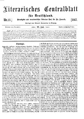 Literarisches Zentralblatt für Deutschland Samstag 29. Juni 1867