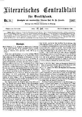 Literarisches Zentralblatt für Deutschland Samstag 27. Juli 1867