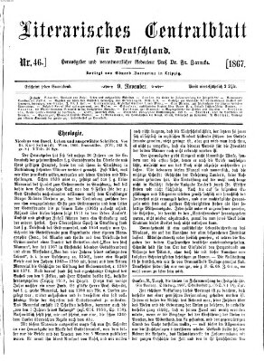 Literarisches Zentralblatt für Deutschland Samstag 9. November 1867