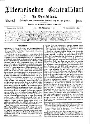 Literarisches Zentralblatt für Deutschland Samstag 30. November 1867