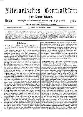 Literarisches Zentralblatt für Deutschland Samstag 21. Dezember 1867