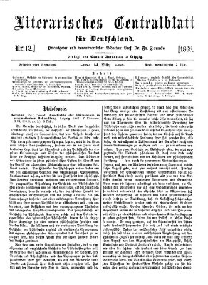 Literarisches Zentralblatt für Deutschland Samstag 14. März 1868