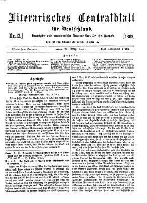 Literarisches Zentralblatt für Deutschland Samstag 21. März 1868