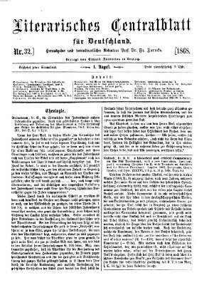 Literarisches Zentralblatt für Deutschland Samstag 1. August 1868