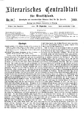 Literarisches Zentralblatt für Deutschland Samstag 19. September 1868