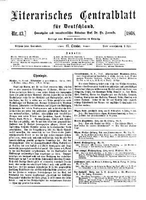 Literarisches Zentralblatt für Deutschland Samstag 17. Oktober 1868