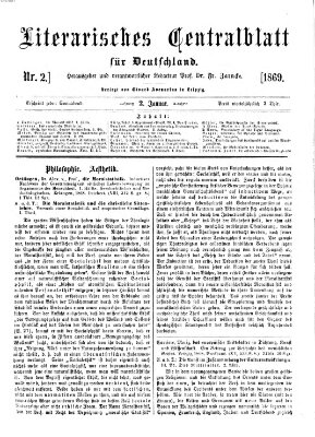 Literarisches Zentralblatt für Deutschland Samstag 2. Januar 1869