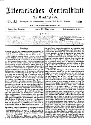 Literarisches Zentralblatt für Deutschland Samstag 20. März 1869