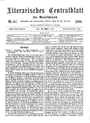 Literarisches Zentralblatt für Deutschland Samstag 24. April 1869