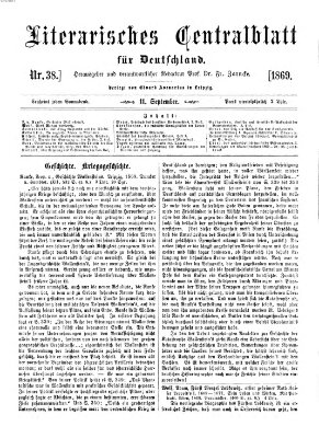 Literarisches Zentralblatt für Deutschland Samstag 11. September 1869