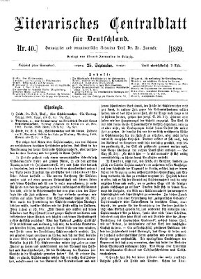 Literarisches Zentralblatt für Deutschland Samstag 25. September 1869