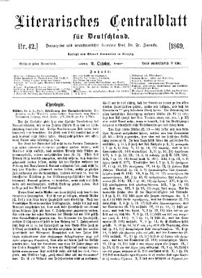 Literarisches Zentralblatt für Deutschland Samstag 9. Oktober 1869