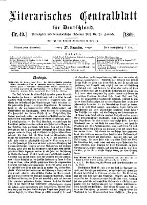 Literarisches Zentralblatt für Deutschland Samstag 27. November 1869