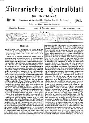 Literarisches Zentralblatt für Deutschland Samstag 4. Dezember 1869