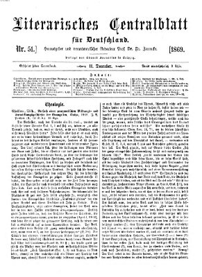 Literarisches Zentralblatt für Deutschland Samstag 11. Dezember 1869