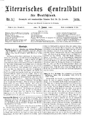 Literarisches Zentralblatt für Deutschland Samstag 8. Januar 1870