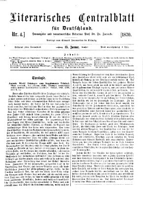 Literarisches Zentralblatt für Deutschland Samstag 15. Januar 1870