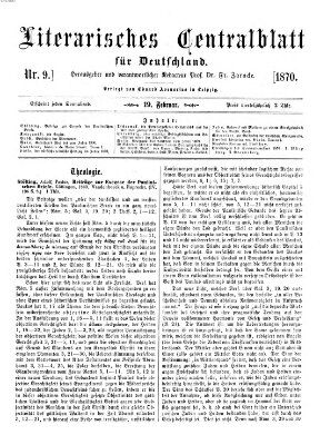 Literarisches Zentralblatt für Deutschland Samstag 19. Februar 1870