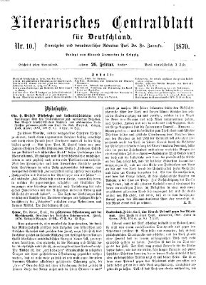 Literarisches Zentralblatt für Deutschland Samstag 26. Februar 1870