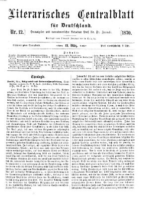 Literarisches Zentralblatt für Deutschland Samstag 12. März 1870