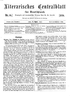 Literarisches Zentralblatt für Deutschland Samstag 9. April 1870