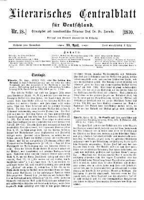 Literarisches Zentralblatt für Deutschland Samstag 23. April 1870