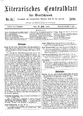 Literarisches Zentralblatt für Deutschland Samstag 11. Juni 1870