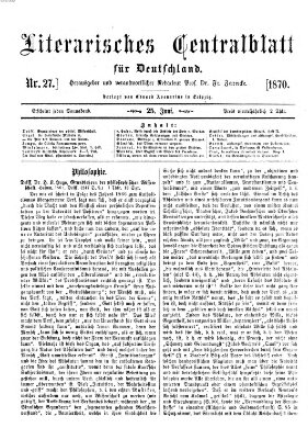 Literarisches Zentralblatt für Deutschland Samstag 25. Juni 1870